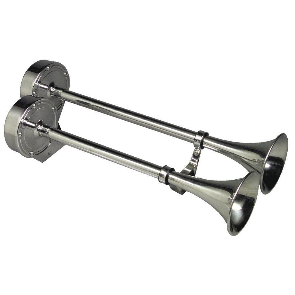 Schmitt Marine Deluxe All-Stainless Dual Trumpet Horn - 12V - Boat Gear USA