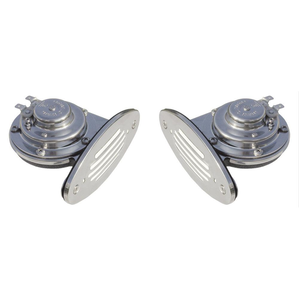 Schmitt Marine Mini Stainless Steel Dual Drop-In Horn w/Stainless Steel Grills High & Low Pitch - Boat Gear USA