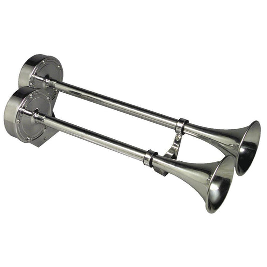 Schmitt Marine Deluxe All-Stainless Dual Trumpet Horn - 24V - Boat Gear USA