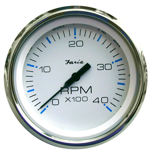 Faria Chesapeake White SS 4" Tachometer - 4000 RPM (Diesel)(Mechanical Takeoff & Var Ratio Alt) - Boat Gear USA