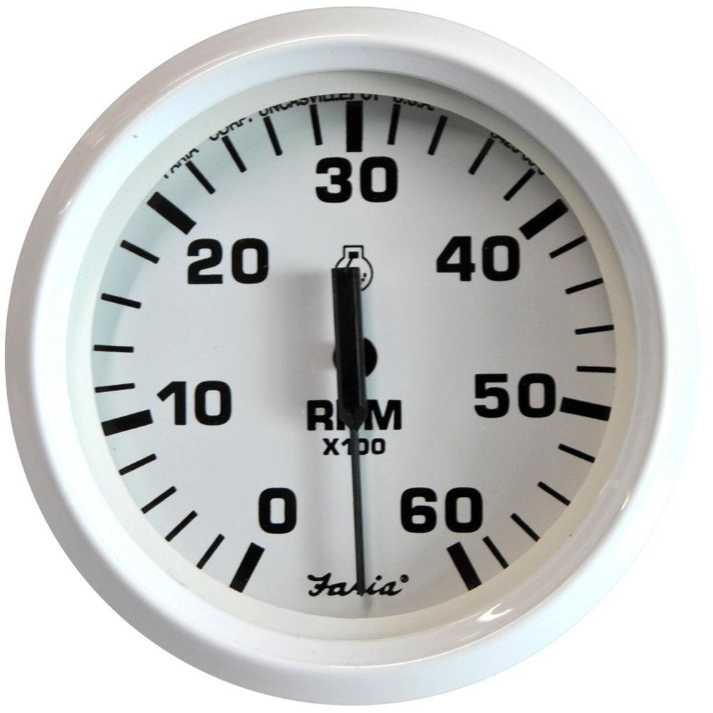 Faria Dress White 4" Tachometer - 6000 RPM (Gas) (Inboard & I/O) - Boat Gear USA