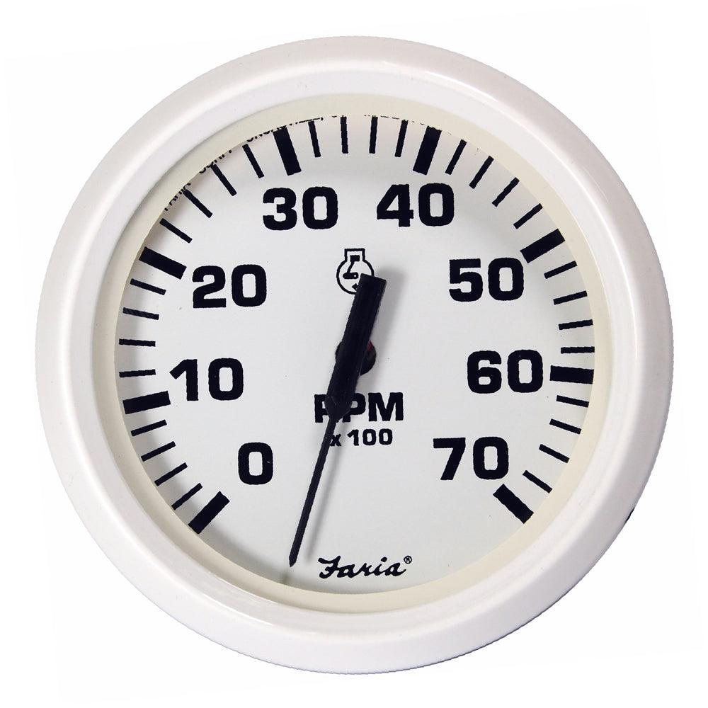 Faria Dress White 4" Tachometer - 7000 RPM (Gas) (All Outboards) - Boat Gear USA