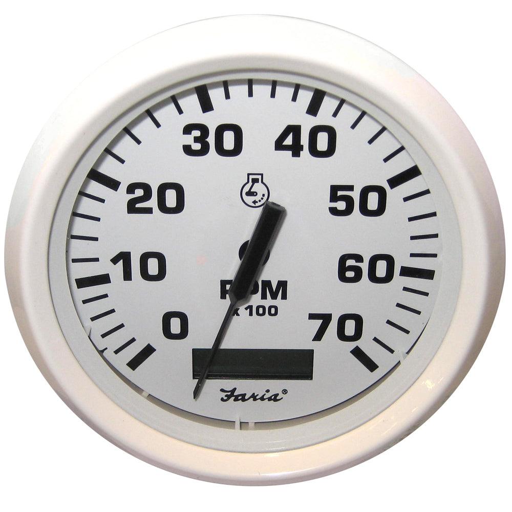 Faria Dress White 4" Tachometer w/Hourmeter - 7000 RPM (Gas) (Outboard) - Boat Gear USA