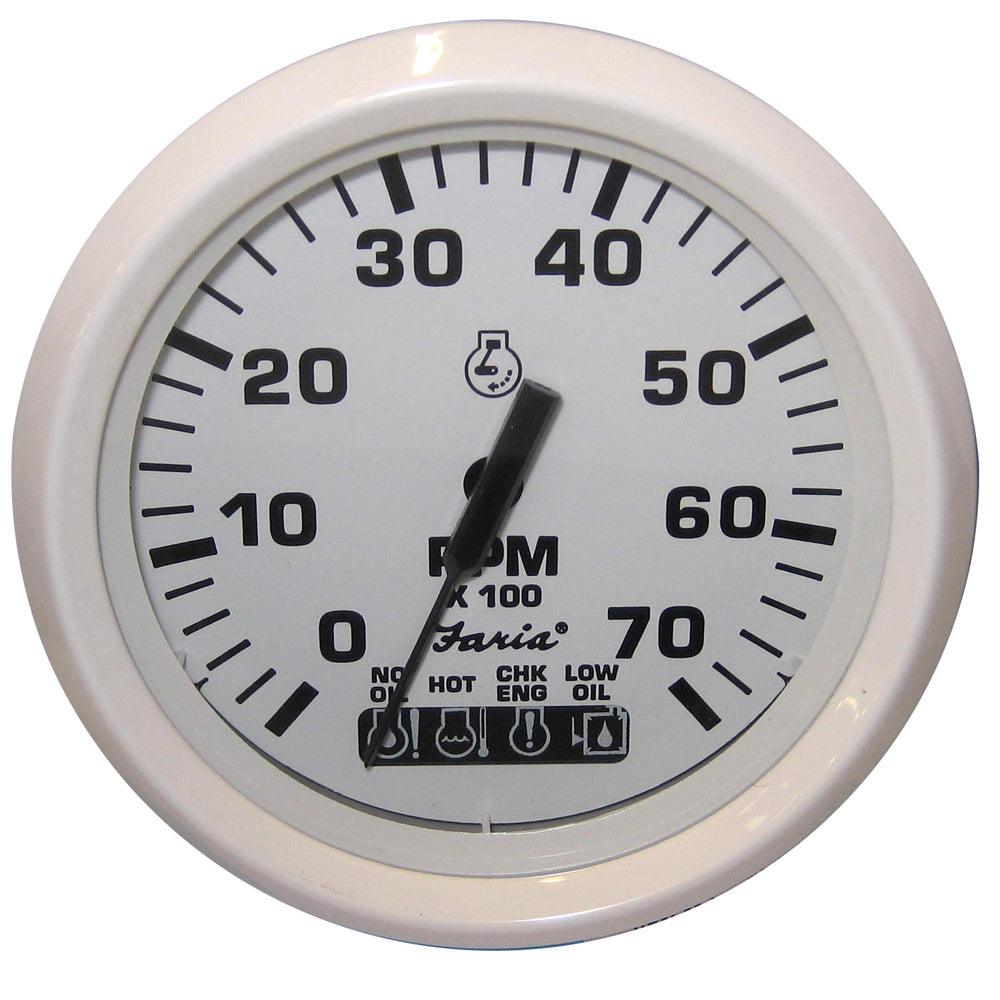 Faria Dress White 4" Tachometer w/Systemcheck Indicator - 7000 RPM (Gas) (Johnson / Evinrude Outboard) - Boat Gear USA