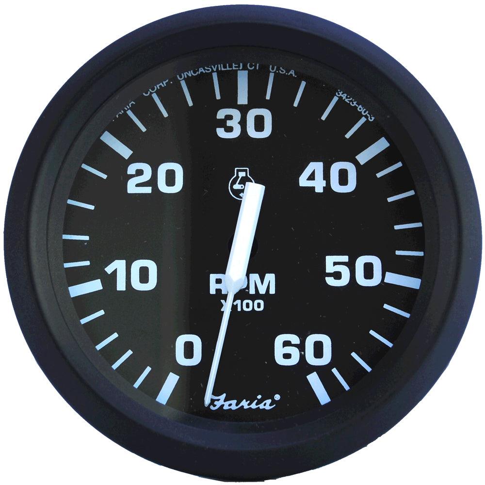 Faria Euro Black 4" Tachometer - 6,000 RPM (Gas - Inboard & I/O) - Boat Gear USA