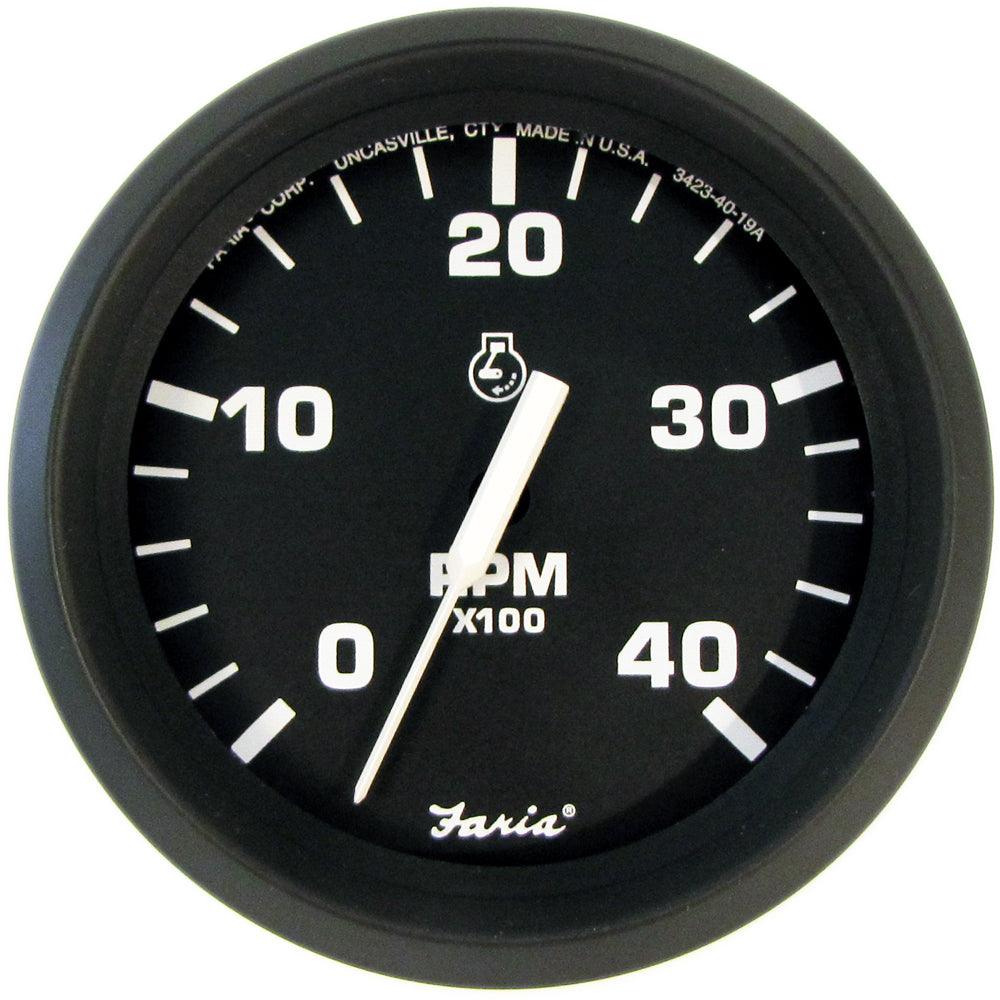 Faria Euro Black 4" Tachometer - 4000 RPM (Diesel) (Mechanical Takeoff) - Boat Gear USA