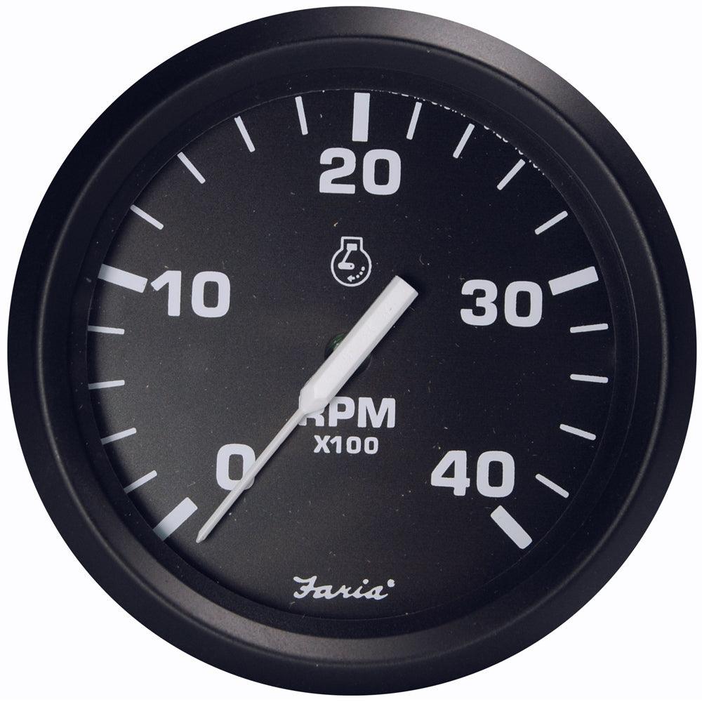 Faria Euro Black 4" Tachometer - 4000 RPM (Diesel - Magnetic Pick-Up) - Boat Gear USA