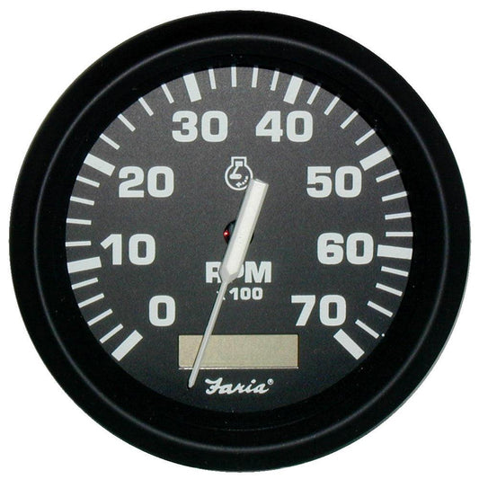 Faria Euro Black 4" Tachometer w/Hourmeter - 7,000 RPM (Gas - Outboard) - Boat Gear USA