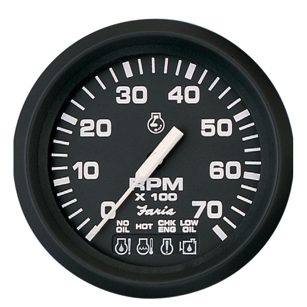 Faria Euro Black 4" Tachometer w/Systemcheck 7000 RPM (Gas) f/ Johnson / Evinrude Outboard) - Boat Gear USA