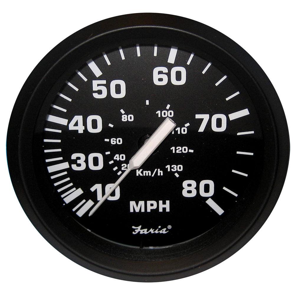 Faria Euro Black 4" Speedometer - 80MPH (Pitot) - Boat Gear USA