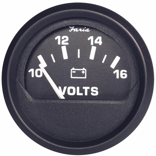 Faria Euro Black 2" Voltmeter (10-16 V) - Boat Gear USA