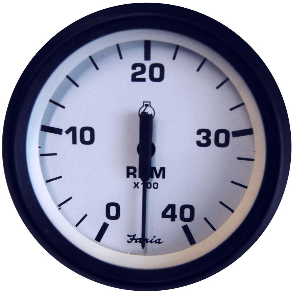 Faria Euro White 4" Tachometer 4000 RPM (Diesel) (Mechanical Takeoff & Var Ratio Alt) - Boat Gear USA