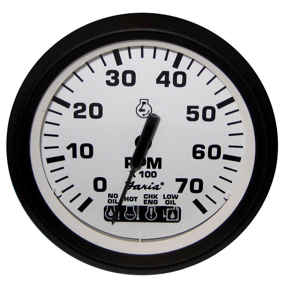 Faria Euro White 4" Tachometer w/ SystemCheck Indicator 7000 RPM (Gas) (Johnson / Evinrude Outboard) - Boat Gear USA