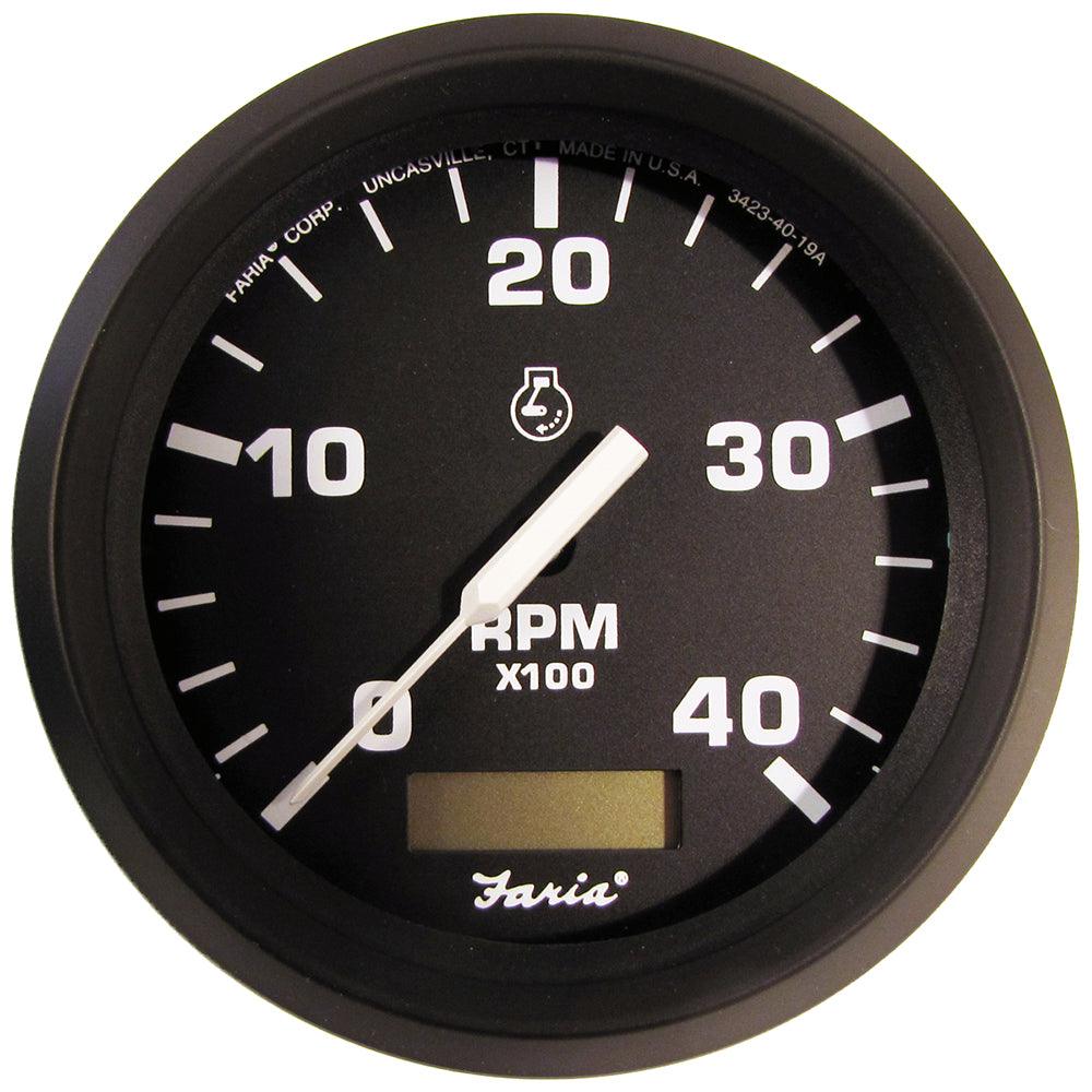 Faria Euro Black 4" Tachometer w/Hourmeter (4000 RPM) (Diesel)(Mech. Takeoff & Var. Ratio Alt.) - Boat Gear USA