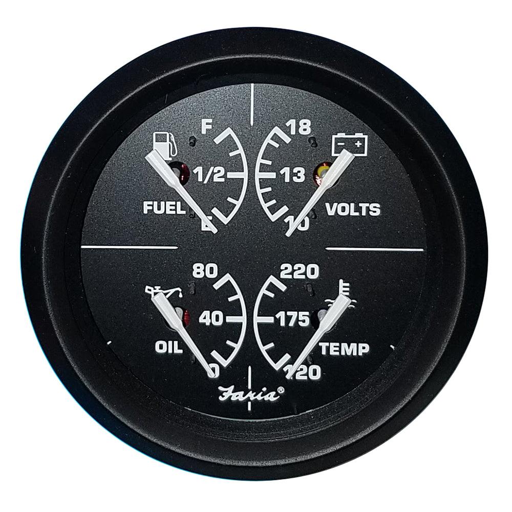 Faria Euro Black 4" Multifunction Gauge - Volt/Fuel/Oil/Water Temperature - Boat Gear USA