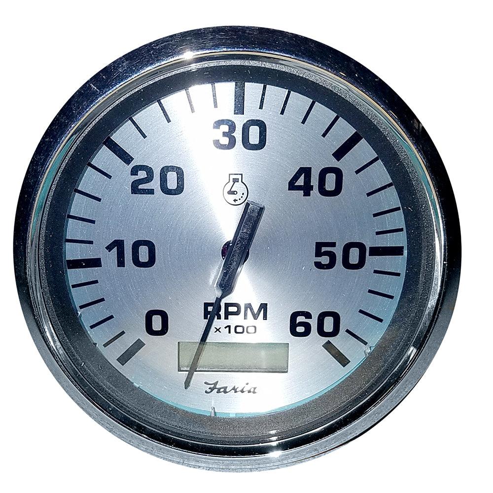 Faria Spun Silver 4" Tachometer w/Hourmeter (6000 RPM) (Gas Inboard) - Boat Gear USA