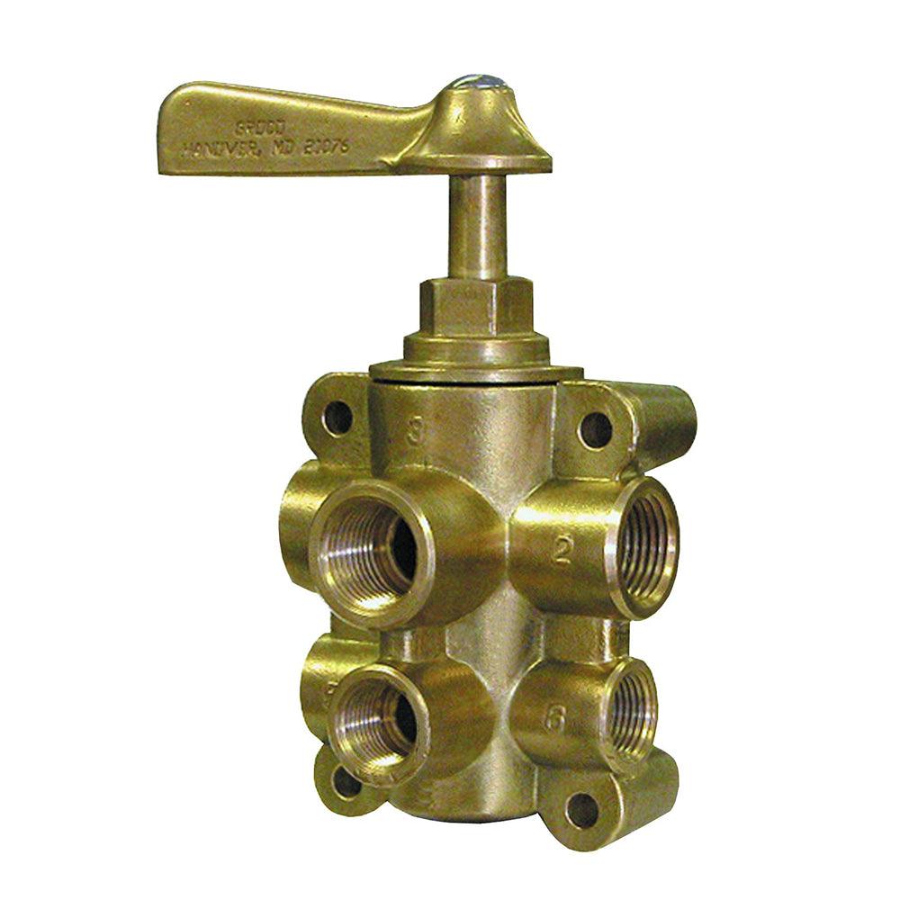 GROCO 6-Port NPT Bronze Fuel Valve 1/2" Main - 3/8" Return - Boat Gear USA