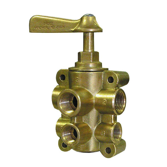 GROCO 6-Port NPT Bronze Fuel Valve 1/2" Main - 3/8" Return - Boat Gear USA