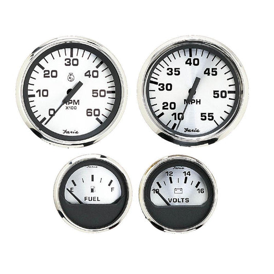 Faria Spun Silver Box Set of 4 Gauges f/Outboard Engines - Speedometer, Tach, Voltmeter & Fuel Level - Boat Gear USA