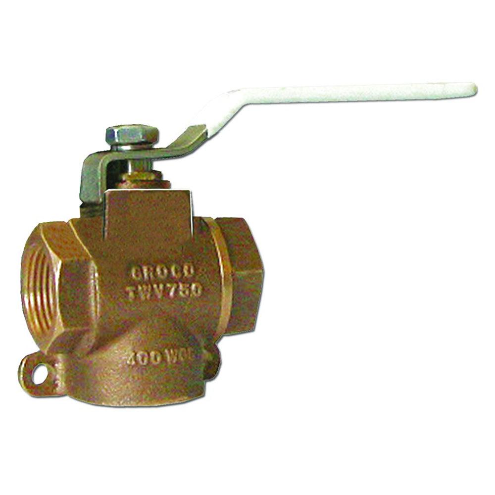 GROCO 3/4" NPT Bronze 3-Way Valve - Boat Gear USA