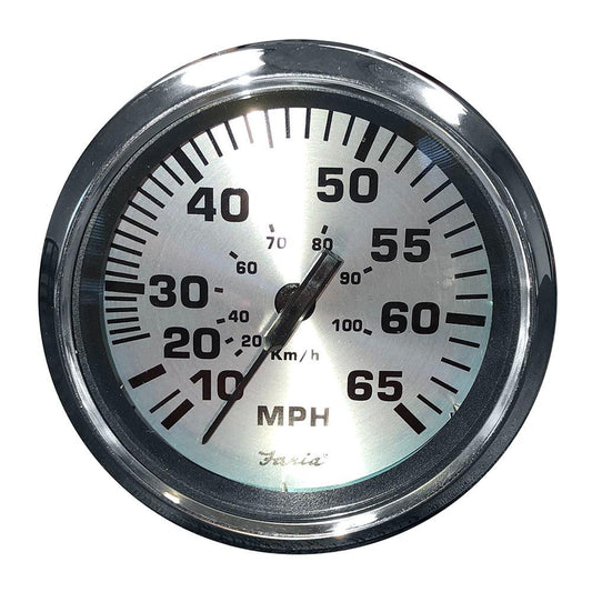 Faria Spun Silver 4" Speedometer - 65 MPH (Pitot) - Boat Gear USA