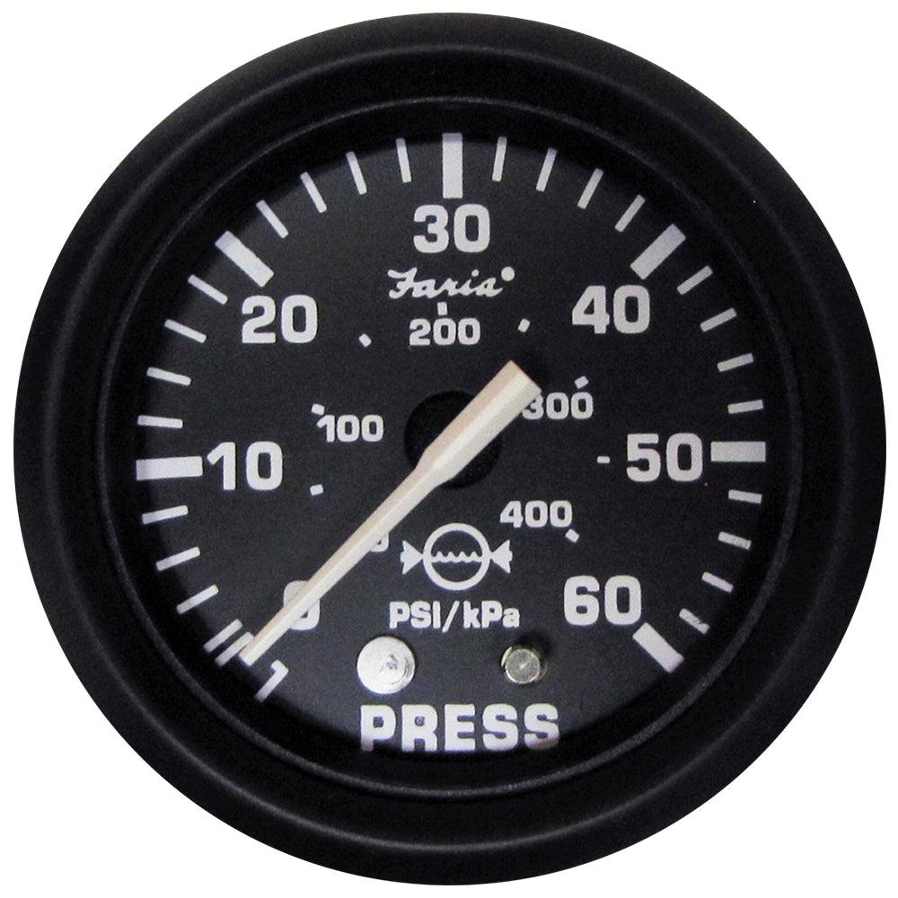 Faria Euro Black 2" Water Pressure Gauge (60 PSI) - Boat Gear USA