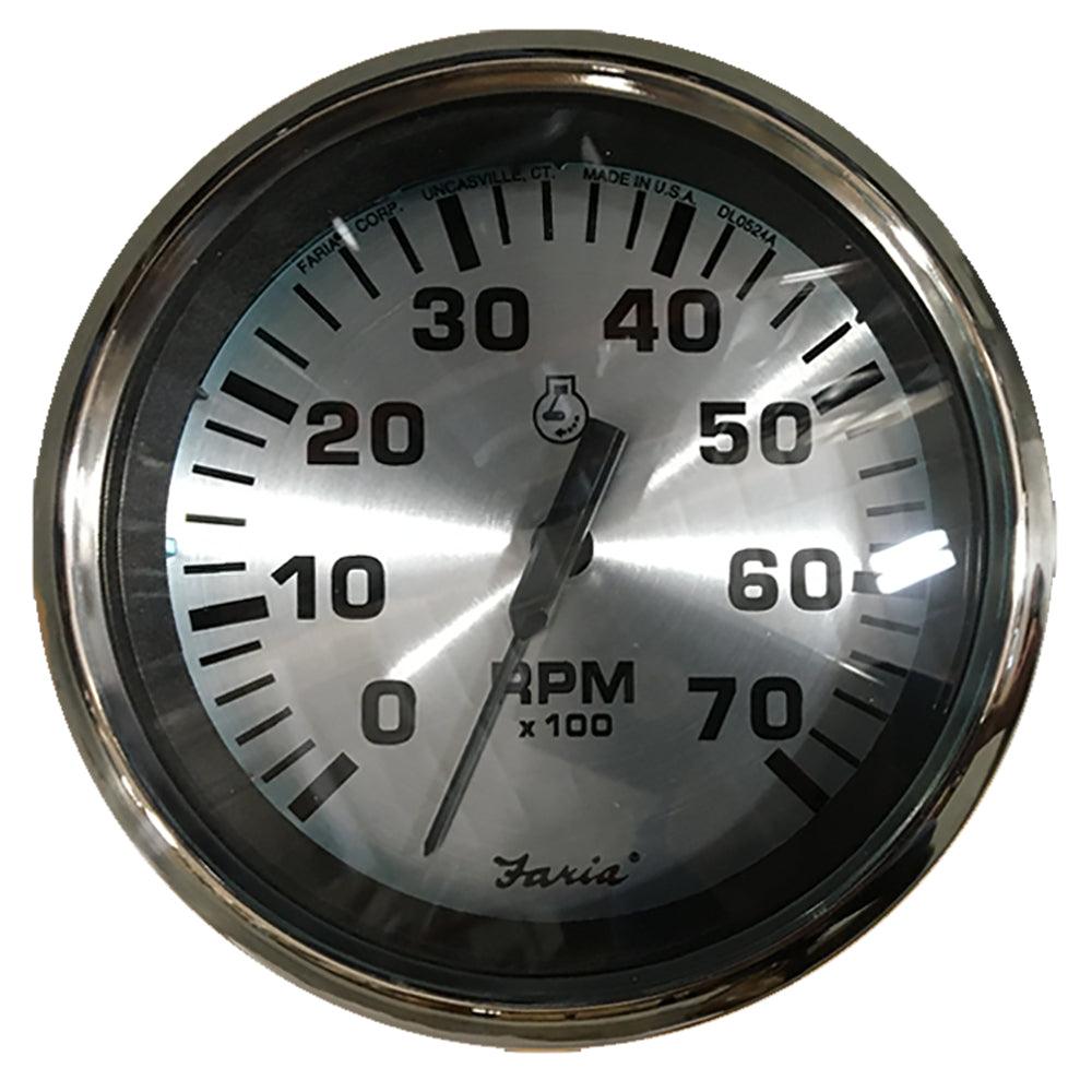 Faria Spun Silver 4" Tachometer (7000 RPM) (Outboard) - Boat Gear USA