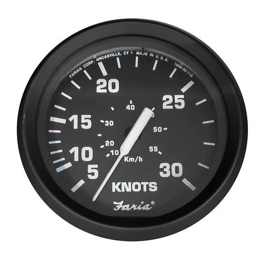 Faria Euro Black 4" Speedometer - 30 Knot (Pitot) - Boat Gear USA