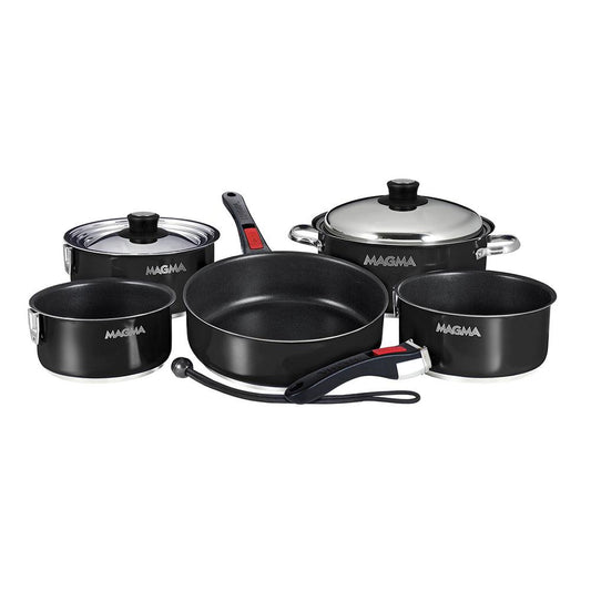 Magma Nestable 10 Piece Induction Non-Stick Enamel Finish Cookware Set - Jet Black - Boat Gear USA