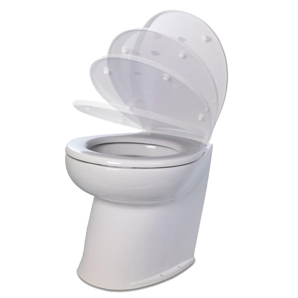 Jabsco Deluxe Flush 14" Angled Back 12V Freshwater Electric Marine Toilet w/Solenoid Valve & Soft Close Lid - Boat Gear USA