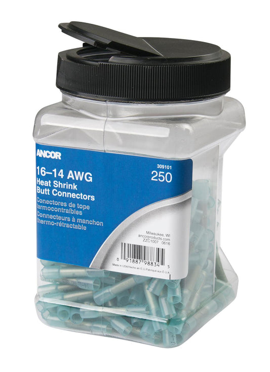 Ancor 16-14 Butt Connector Heat Shrink Blue 250 Pack Jar - Boat Gear USA