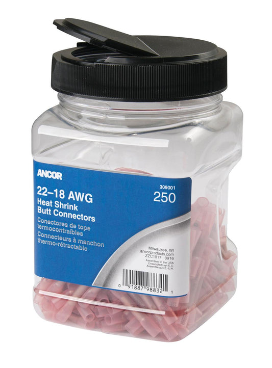 Ancor 22-18 Butt Connector Heat Shrink Red 250 Pack Jar - Boat Gear USA