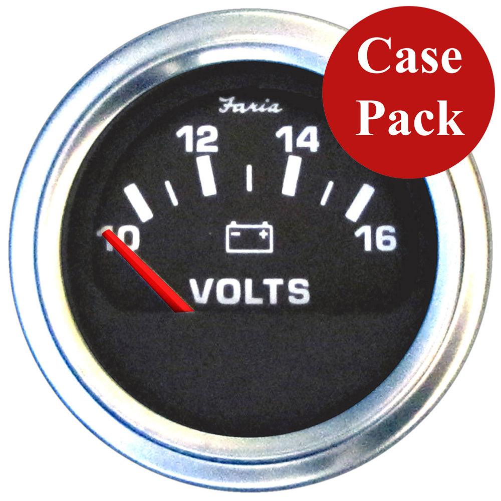 Faria 2" Voltmeter (10-16 VDC) Unlit 12V Black w/Stainless Steel Bezel & Orange Pointer - Case of 24 - Boat Gear USA