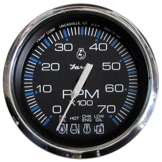 Faria Chesapeake Black SS 4" Tachometer w/Systemcheck Indicator - 7000 RPM (Gas) f/ Johnson / Evinrude Outboard) - Boat Gear USA