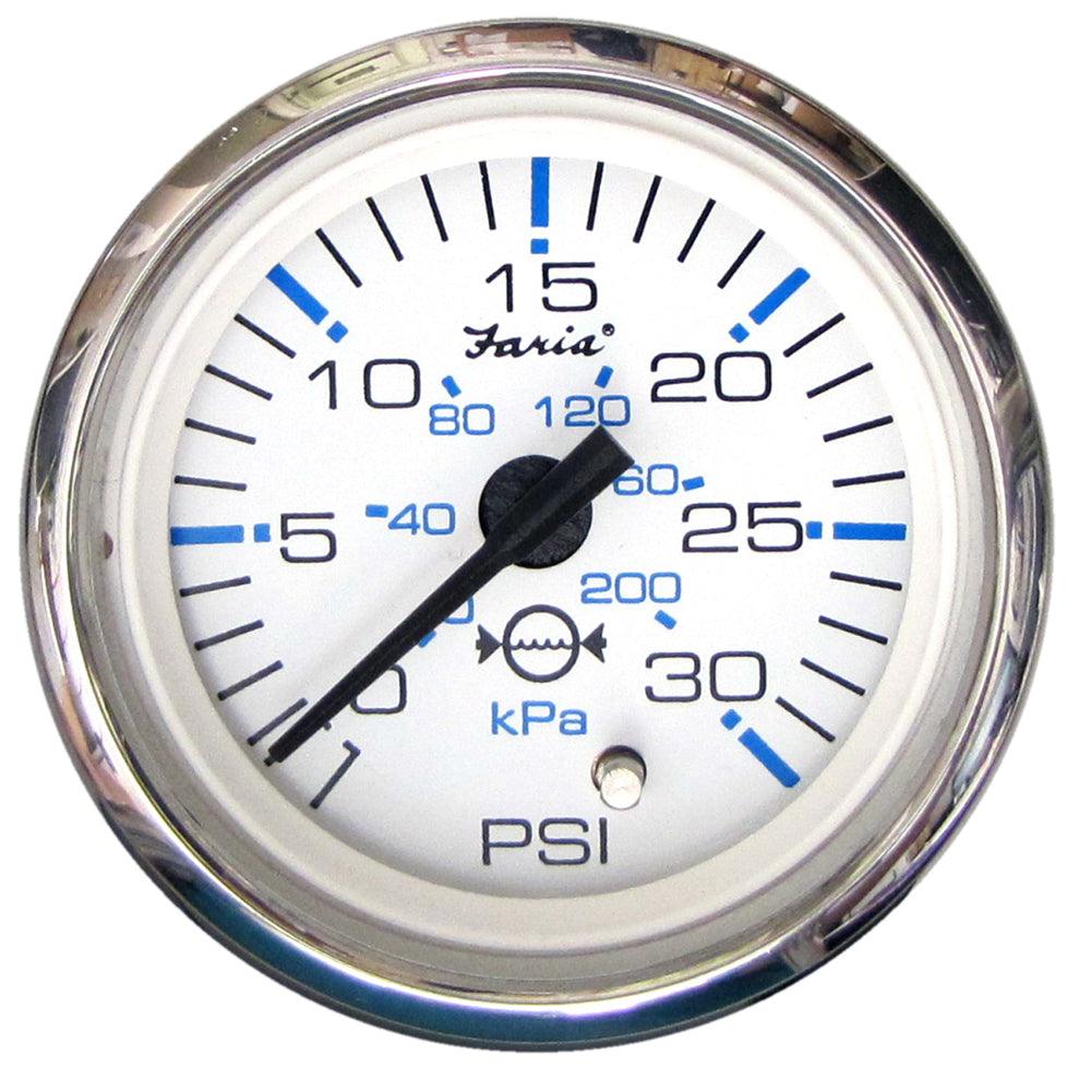 Faria Chesapeake White SS 2" Water Pressure Gauge (30 PSI) - Boat Gear USA