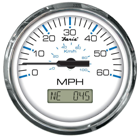Faria Chesapeake White SS 4" Speedometer w/LCD Heading Display- 60MPH (GPS) - Boat Gear USA