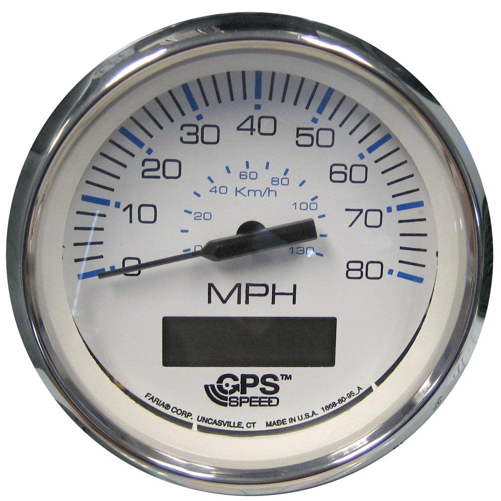 Faria Chesapeake White SS 4" Speedometer w/LCD Heading Display - 80MPH (GPS) - Boat Gear USA