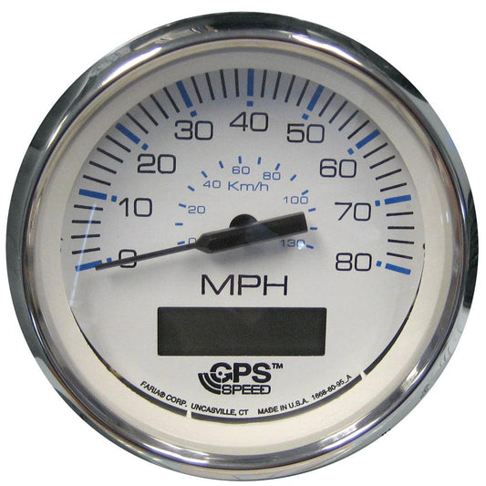 Faria Chesapeake White SS 4" Speedometer w/LCD Heading Display - 80MPH (GPS) - Boat Gear USA