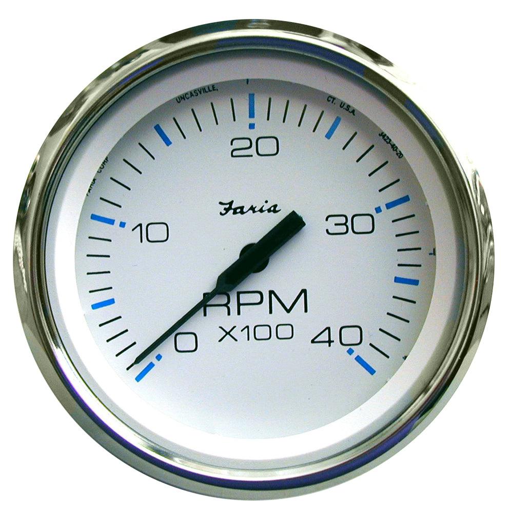 Faria Chesapeake White SS 4" Tachometer - 4000 RPM (Diesel)(Mechanical Takeoff & Var Ratio Alt) - Boat Gear USA