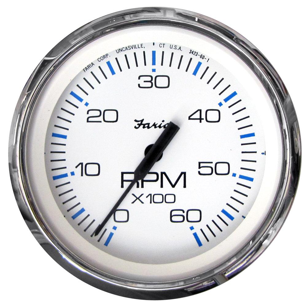 Faria Chesapeake White SS 4" Tachometer - 6000 RPM (Gas) (Inboard & I/O) - Boat Gear USA