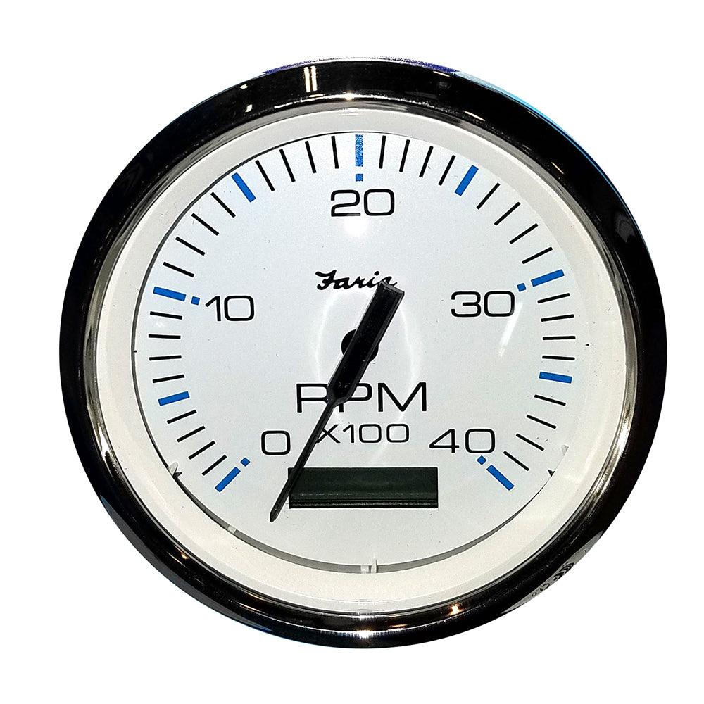 Faria Chesapeake White SS 4" Tachometer w/Hourmeter (4000 RPM) (Diesel) (Mech. Takeoff & Var. Ratio Alt) - Boat Gear USA