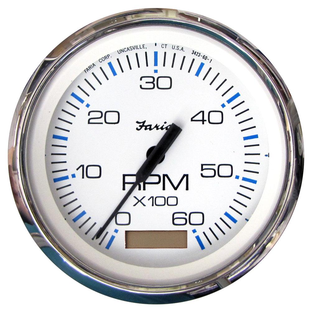 Faria Chesapeake White SS 4" Tachometer w/Hourmeter - 6000 RPM (Gas)(Inboard) - Boat Gear USA