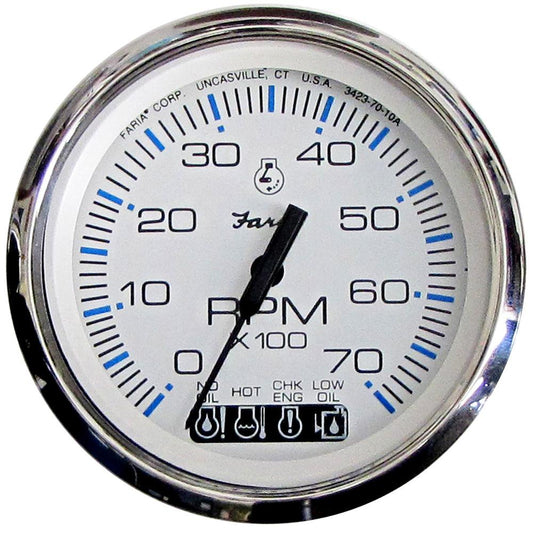 Faria Chesapeake White SS 4" Tachometer w/Systemcheck Indicator - 7000 RPM (Gas) (Johnson/Evinrude Outboard) - Boat Gear USA