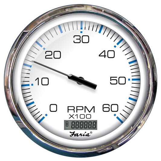 Faria Chesapeake White SS 5" Tachometer w/Digital Hourmeter - 6000 RPM (Gas) (Inboard) - Boat Gear USA