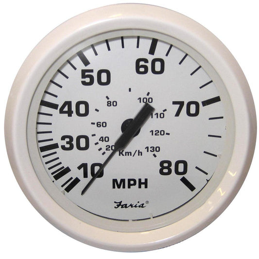 Faria Dress White 4" Speedometer - 80MPH (Pitot) - Boat Gear USA