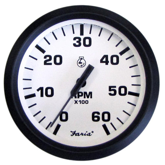 Faria Euro White 4" Tachometer - 6000 RPM (Gas) (Inboard & I/O) - Boat Gear USA