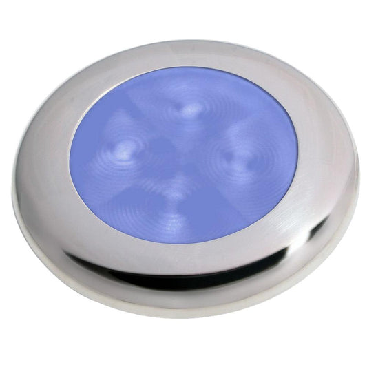 Hella Marine Slim Line LED 'Enhanced Brightness' Round Courtesy Lamp - Blue LED - Stainless Steel Bezel - 12V - Boat Gear USA