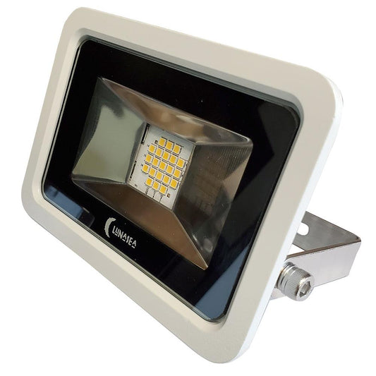 Lunasea 10W Slimline LED Floodlight, 120VAC Only, Cool White, 1200 Lumens, 3' Cord - White Housing - Boat Gear USA