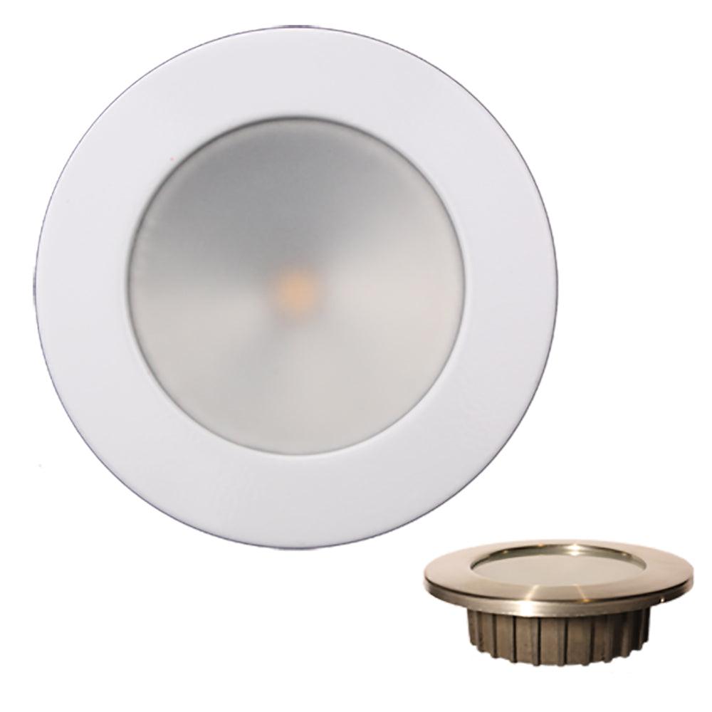 Lunasea “ZERO EMI” Recessed 3.5” LED Light - Warm White, Blue w/White Stainless Steel Bezel - 12VDC - Boat Gear USA