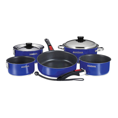 Magma Nestable 10 Piece Induction Non-Stick Enamel Finish Cookware Set - Cobalt Blue - Boat Gear USA